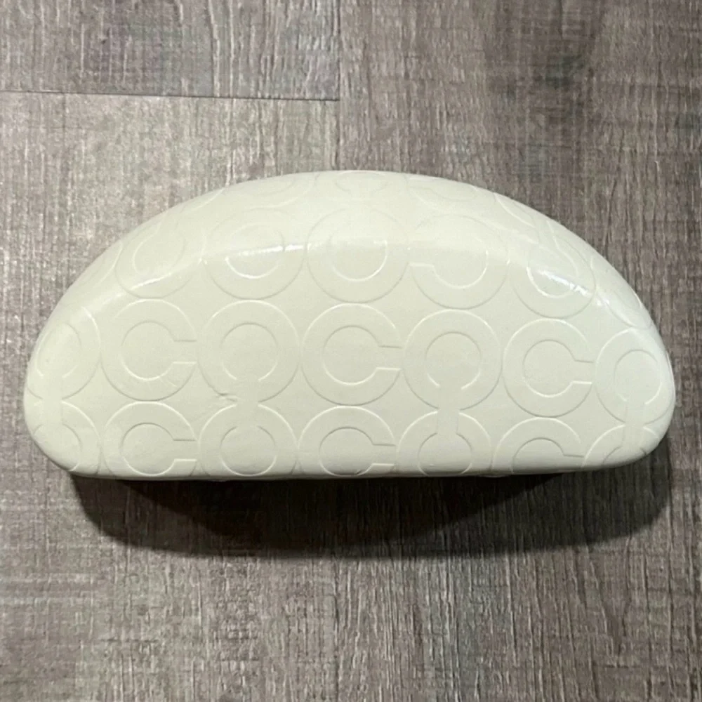New Coach Embossed Cream and Brown Glasses Case & Microfiber Cleaning Cloth